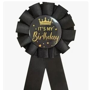It's My Birthday Black Ribbon Badge - Party Accessory